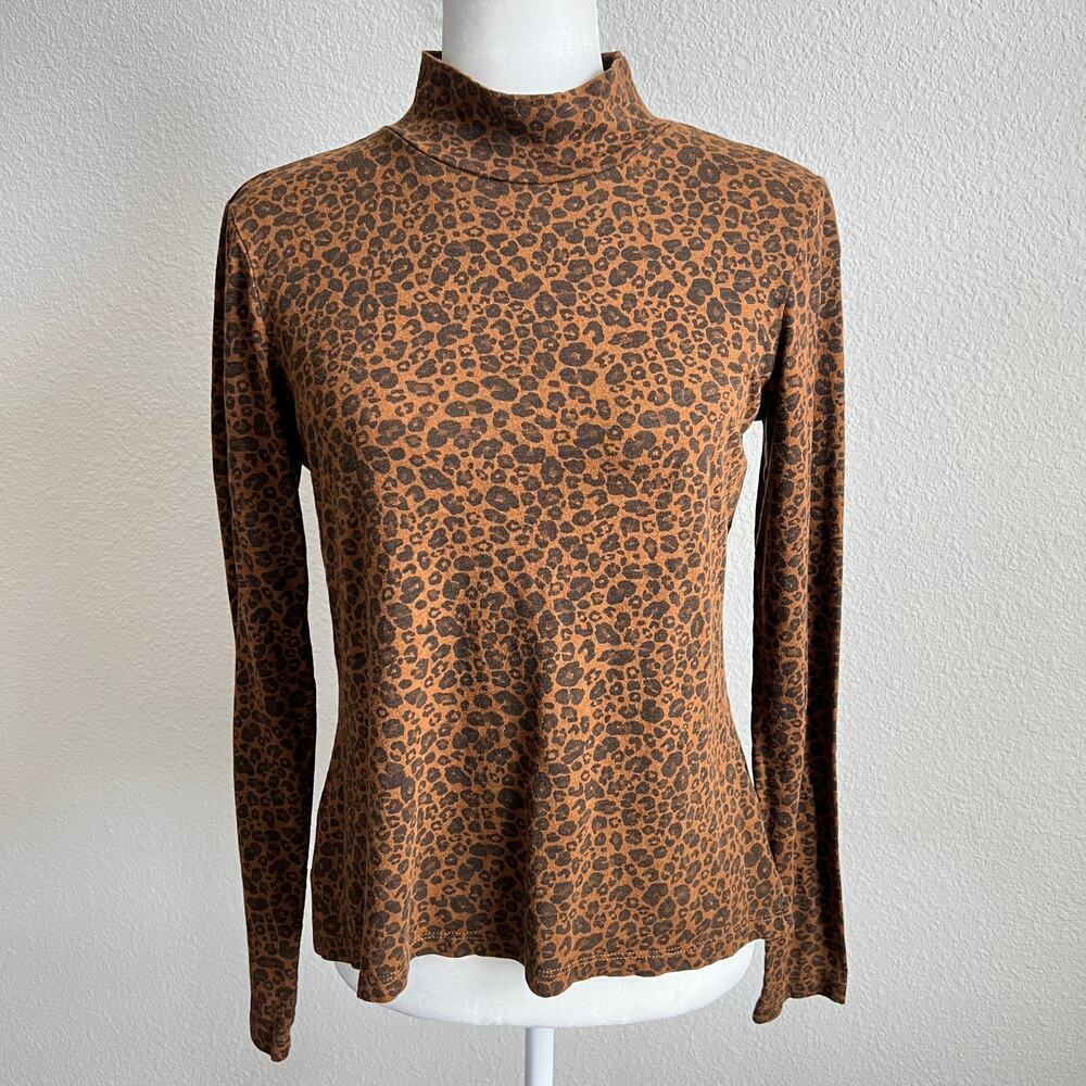 Sanctuary Mock Neck Long Sleeve Leopard Print Top Women's S Stretch Animal Print